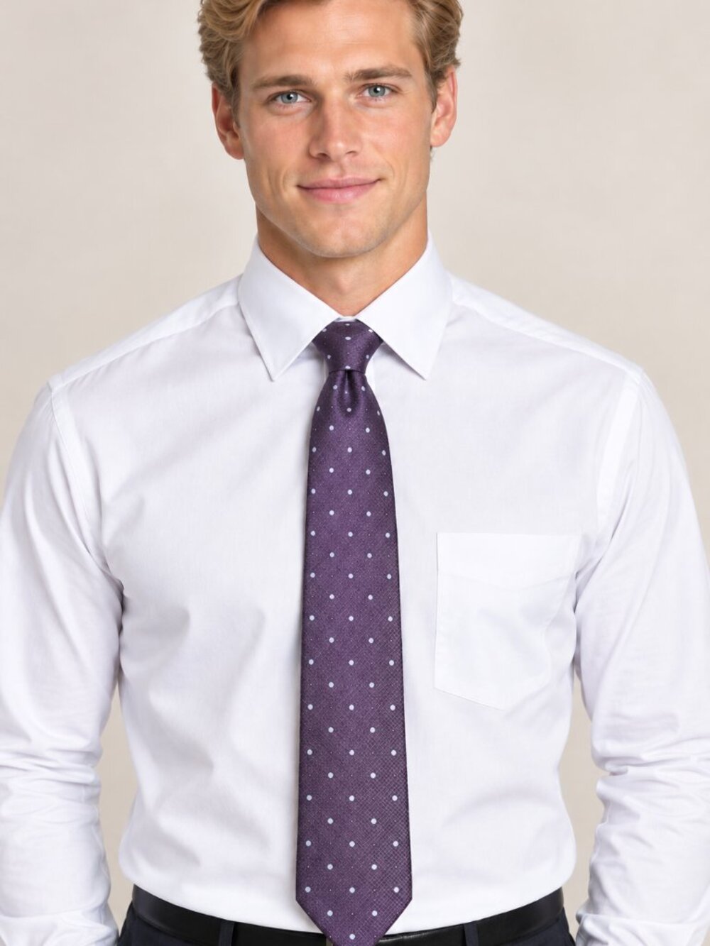 Michael Strahan 100% Silk Purple White Polka Dot Tie 60" Classic Necktie HoCo